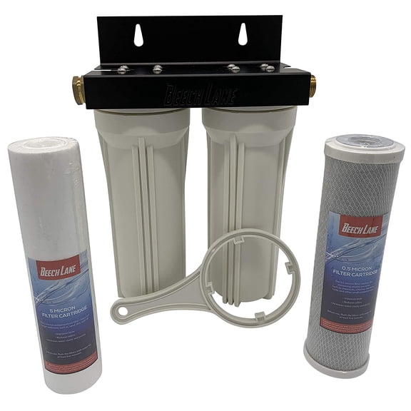 MRY External RV Dual Water Filter System, Leak-Free Brass Fittings, Mounting Bracket and Two Filters Included, Sturdy Construction
