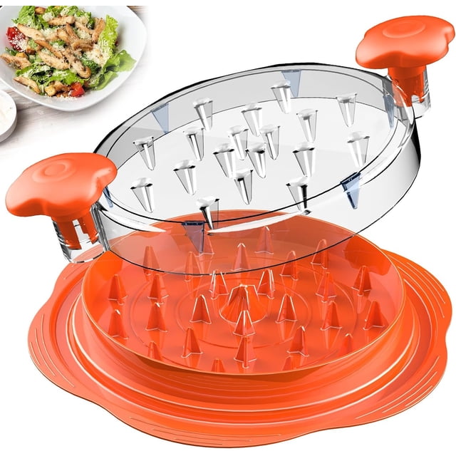 SURETIVIAN Chicken Shredder Large Chicken Breast Shredder Tool Twist with Brush&Fork, Visible Meat Shredder Machine, Anti-Slip Strip, Ergonomic Handle, BPA Free, Suitable for Pork Beef Chicken(Orange)