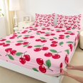 thumbnail image 2 of Manfei Kawaii Cherry 3pcs Twin Sheet Sets,Cartoon Fruit Twin Fitted Sheet,Red Pink Breathable Flat Sheet,Cute Room Decorative, 2 of 6