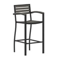 thumbnail image 2 of BizChair Commercial Grade Bar Height Stool with Arms, All-Weather Outdoor Bar Stool with Faux Wood Poly Resin Slats and Aluminum Frame, Gray Wash, 2 of 11