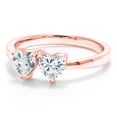 thumbnail image 2 of Gem Stone King 18K Rose Gold Plated Silver Ring Set with Heart Shape Sky Blue Aquamarine and Moissanite Near Colorless (GH, Size 9) (0.92 Cttw, Size 9), 2 of 6