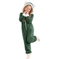 thumbnail image 2 of CUZIBR Kids Girl Bear Ear Onesie Fuzzy Hooded Jumpsuit Pajamas Zip-Up Long Sleeve Cozy Loungewear,Dark Green,6-7 Years, 2 of 5