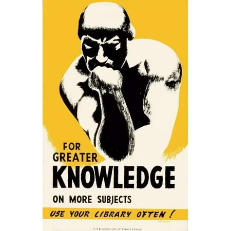 Decor Poster.Graphic Art Design.Thinker.Use library often.Shop Wall Art. 24 x 36 Inch Poster