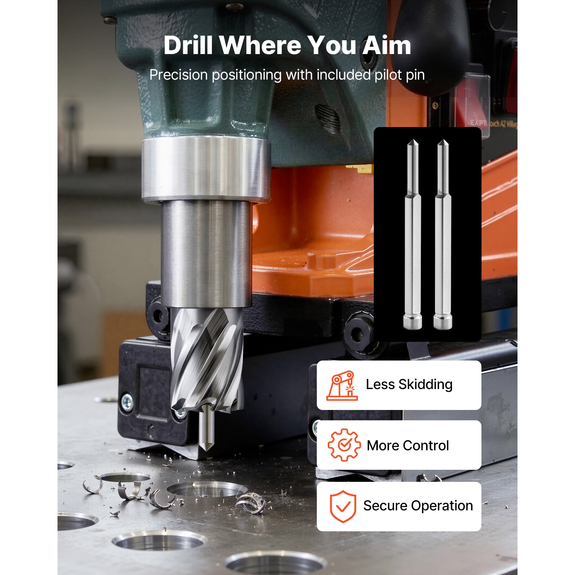 KFFKFF Annular Cutter Set, 4-Piece Weldon Shank Magnetic Drill Bit Kit, 1-Inch Cutting Depth and Diameter, High-Speed Steel, Includes 2 Drill Bits, 2 Pilot Pins, and Plastic Cases
