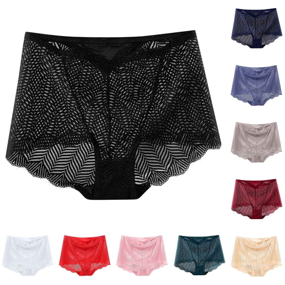 Fesfesfes Thongs For Women Solid Color High Waisted Mesh Breathable And Lace Hollow Underwear Panties