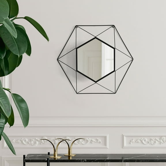 Uniquewise Decorative 20-Inch Star Shaped Black Metal Frame Modern Wall Mounted Geometric Mirror - Elegant Home Decor for Living Room, Bedroom, Vanity, Entryway, Hallway, Bathroom, and Office