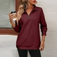 thumbnail image 2 of Mohiass Womens Zip-Up Dropped Shoulder Sweatshirt Oversized Lapel Half Zip Long Sleeves Pullover Tops Wine S, 2 of 5