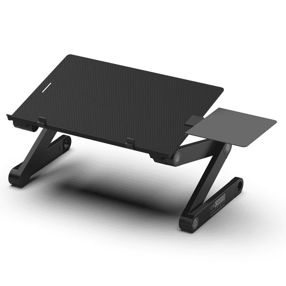 WorkEZ Best Adjustable Aluminum Laptop Stand and Lap Desk for Bed, Couch and Desk with Mouse Pad, Black