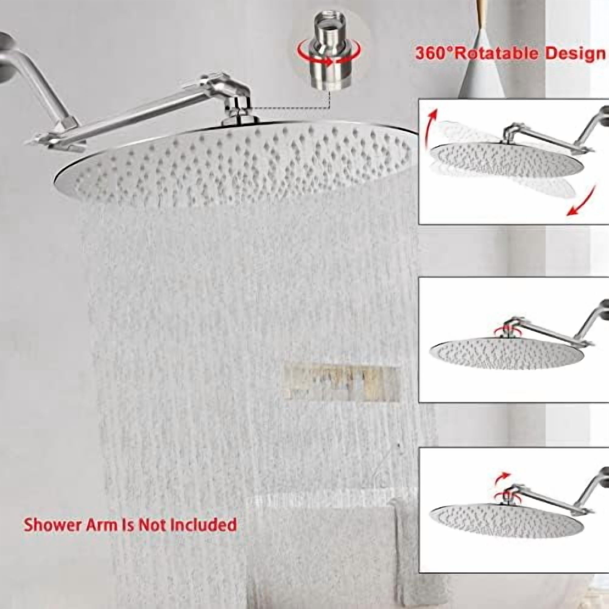 Rain Shower Head, Ultra-Thin Design-Pressure Boosting, Awesome Some Experience, High Flow Stainless Steel Rainfall Head (16 Inch, Brushed Nickel)