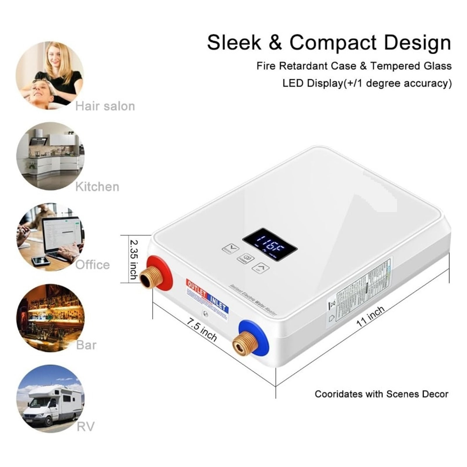 Tankless Water Heater,Point-of-Use Digital Display,Electric Instant Hot Water Heater With Self-modulating,Overheating Protection ,Safety Protections