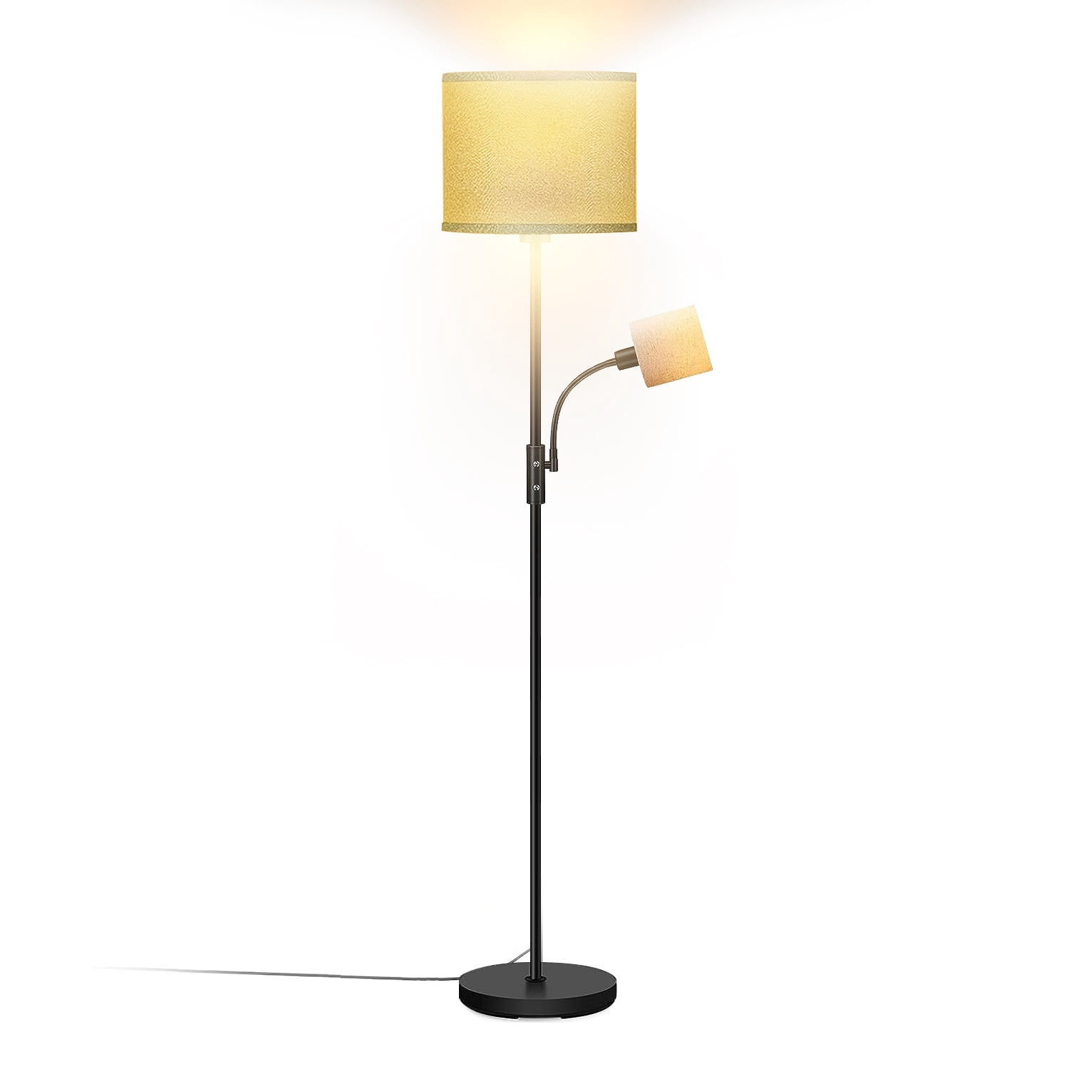 67.32in Floor Lamp Combo Moclever Linen Shade Warm Lamp 360° Adjustable Reading Light Modern Decoration Metal Standing Lamp for Living Room Bedroom Office, Grey
