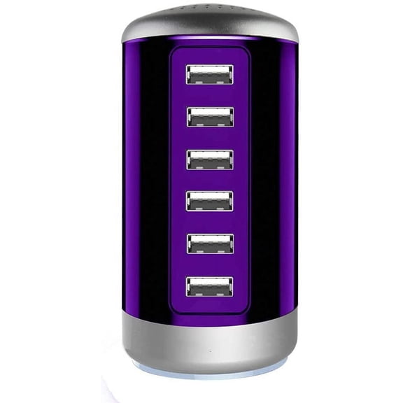 Universal USB Charger 6-Port Desktop USB Charging Station Hub with Smart Identification Technology Compatible with iPhone iPad Cell Phone Tablets(Purple)