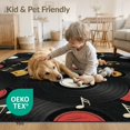 thumbnail image 4 of ODIKA 5'x7' Washable Area Rug Music Nostalgic Note Showcasing Layered Disc Round Vinyl Record for Guest Room, Lounge, Apartment, Non-Slip Low Profile, Stain Resistant, 4 of 7