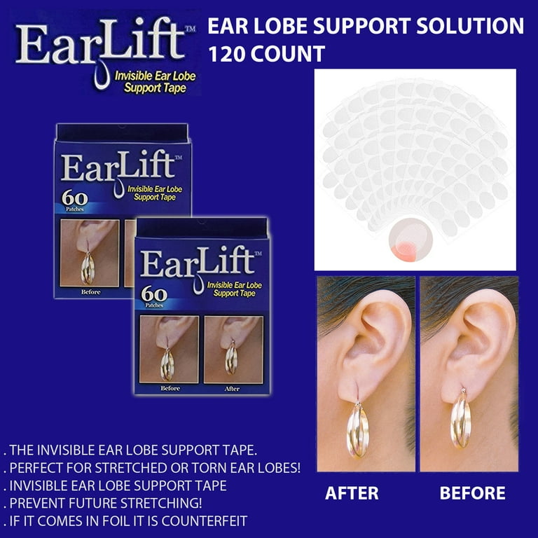 Earlift Invisible Ear Lobe Support Solution -120 Count, Clear