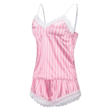 

Womens Lingerie Fashion Lace Color Satin Seductive Striped Home Pajama Push Up Bra and Panty Sets Pink XL