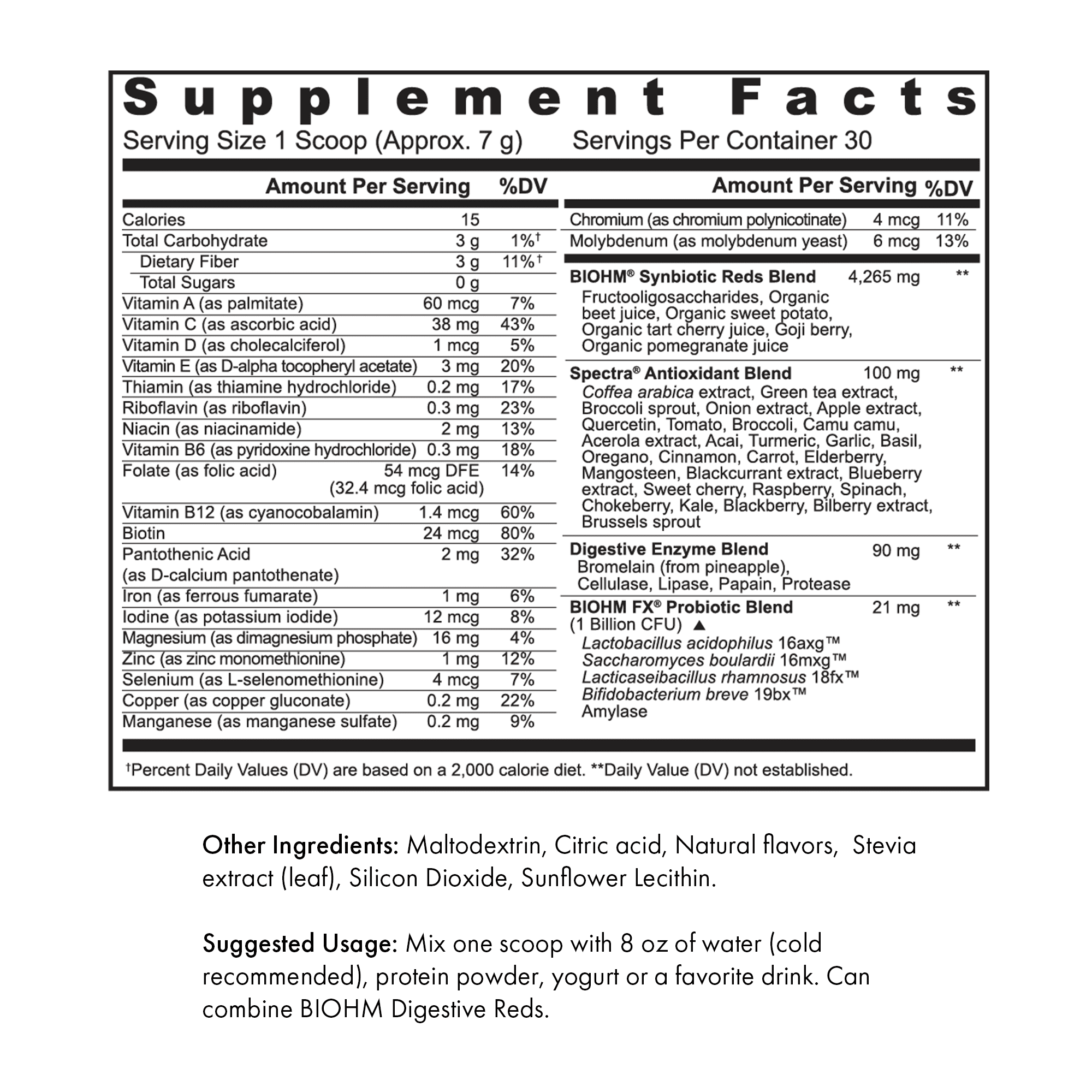 BIOHM Digestive Reds Powder, Probiotics, Red Berry Flavor, 7.4 oz, 30 Servings (Unisex)