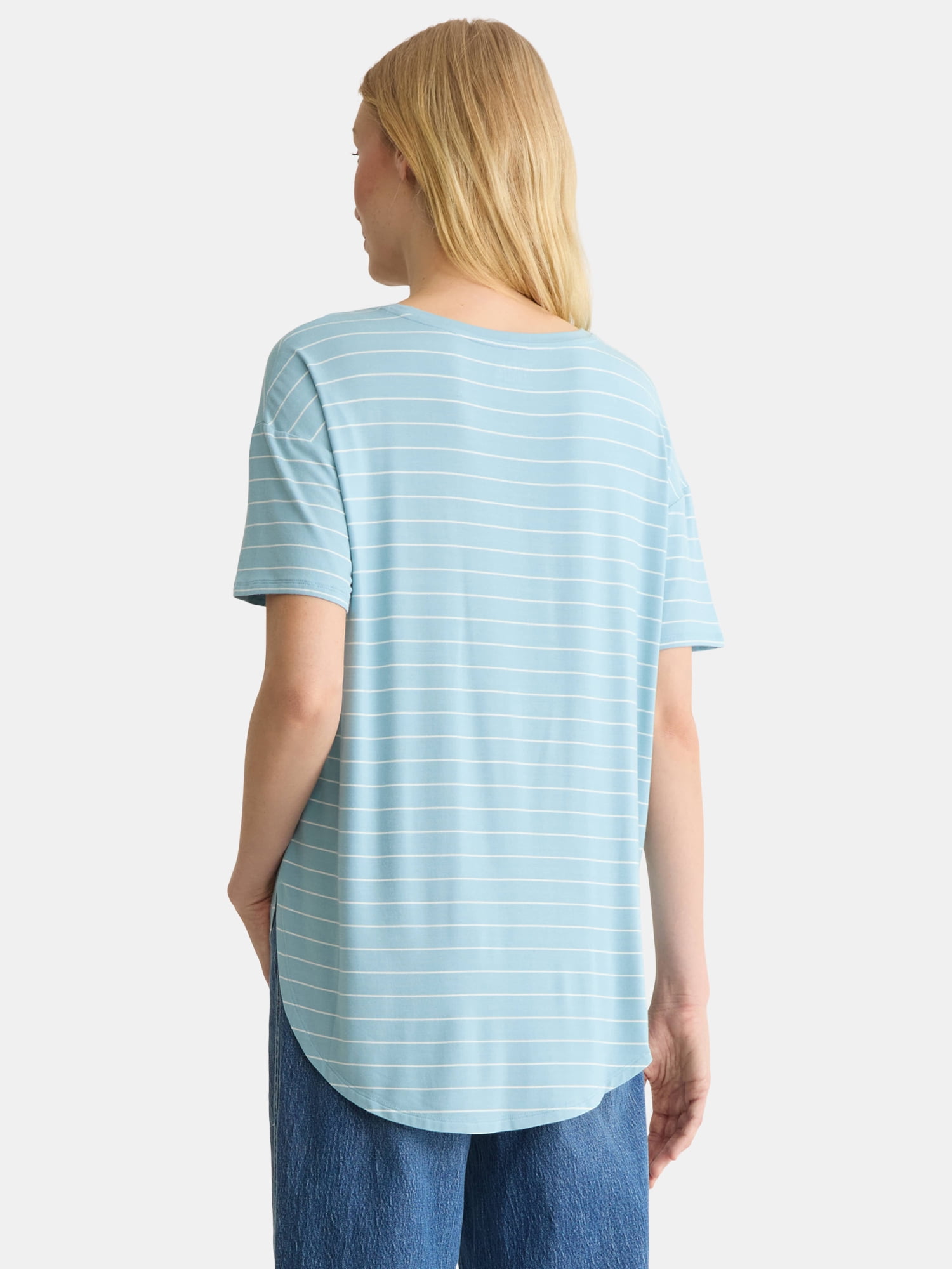 Time and Tru Women’s Crewneck Tunic Tee with Short Sleeves, Sizes XS-XXXL
