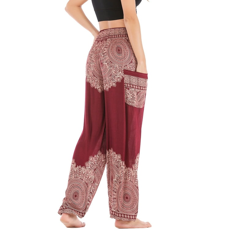 Lu's Chic Women's Boho Pants Rayon Harem Smocked Waist Yoga Hippie