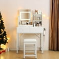 thumbnail image 6 of Vanity Desk, Lofka Vanity Mirror with Lights, Small Makeup Vanity Table with 3 Storage Shelves, 2 Drawers and Stool for Women Girls, White, 6 of 8