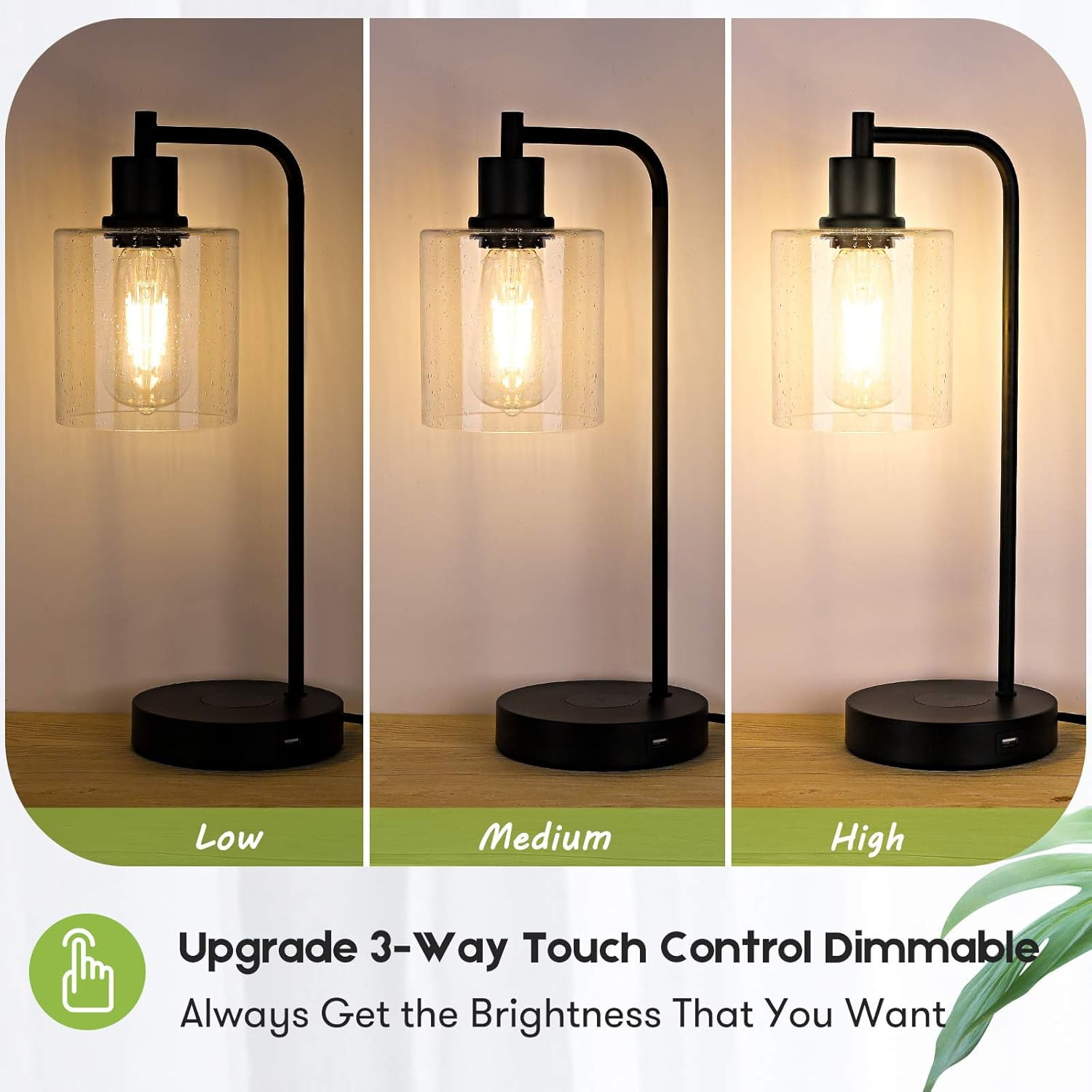 Set of 2 Wireless Charging Industrial Table Lamp, Black