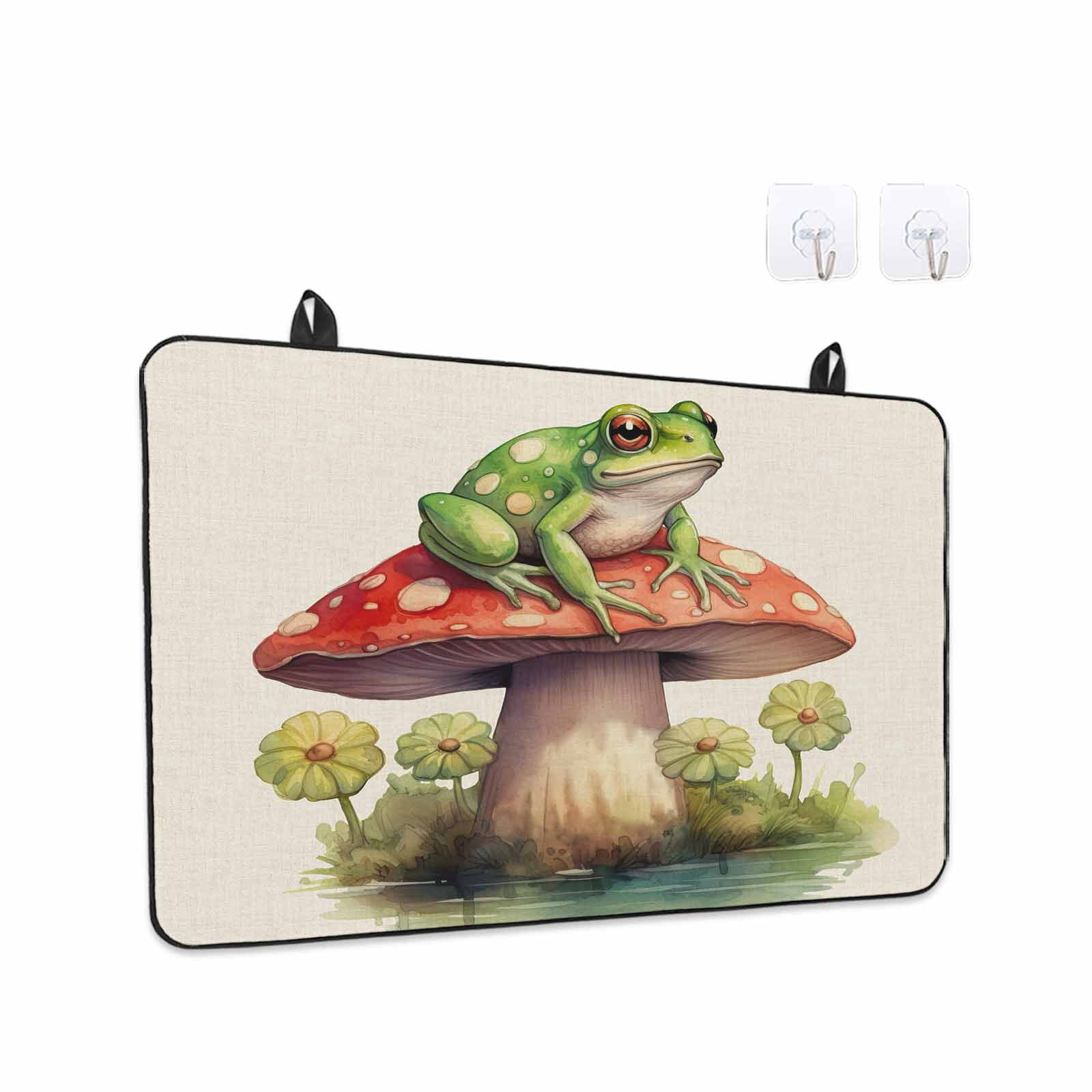 Mushroom Frogs Stove Top Cover for Electric Stove, Heat-proof & Non Slip Glass Top Stove Cover Protector, Spring Floral Green Botanical Rustic Kitchen Flat Cooktop Rubber Mat 24x21 Inches