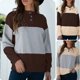 thumbnail image 4 of Mujeres Casual Tops Botón Bloque de color Manga larga Sudadera suelta Pullover Abanopi Beige/Extragrande, 4 of 7