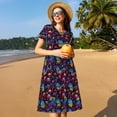 thumbnail image 4 of Balery mushroom colorful Skull Pattern Womens Dresses Loose Short sleeve Sundresses Swimsuit Coverup 2025 Summer Casual Dress for Women - A-Line Swing Dress, 4 of 6
