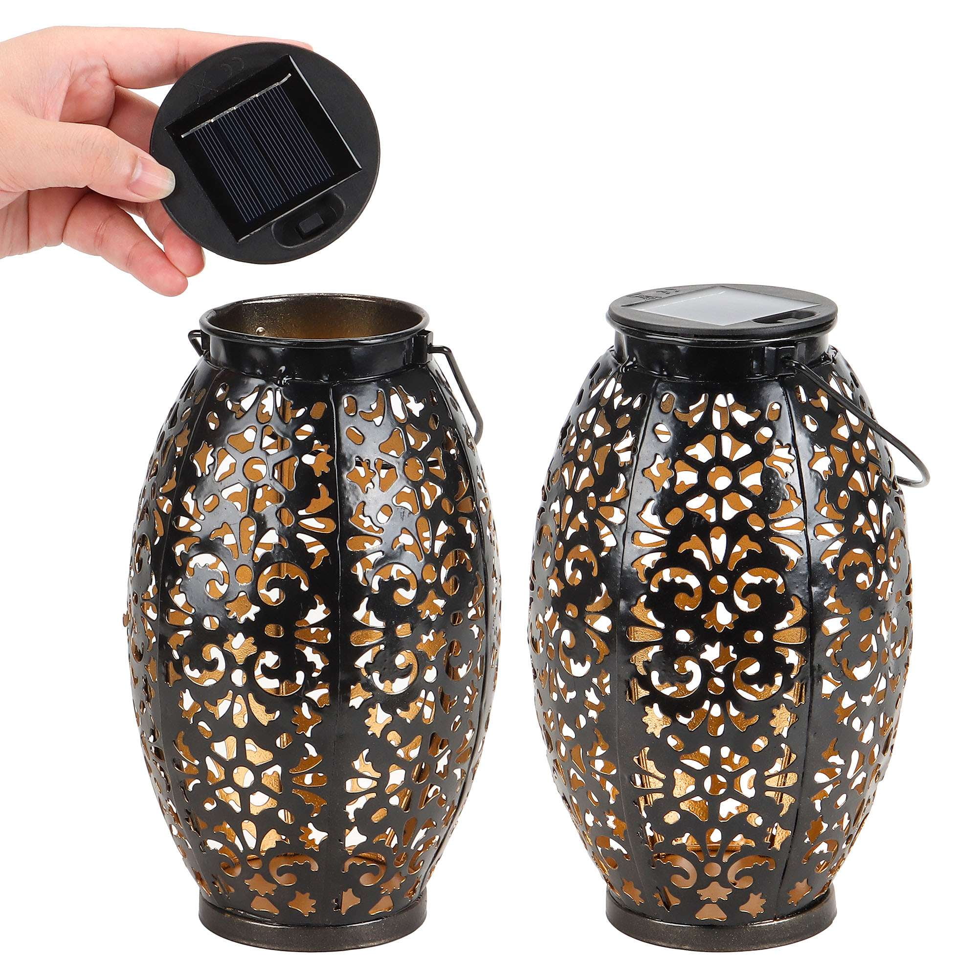 Spencer Solar Lanterns Outdoor Hanging Solar Lights Waterproof LED Lights with Shepherd Hook Decorative Landscape Stake Lights for Patio Garden Yard Pathway