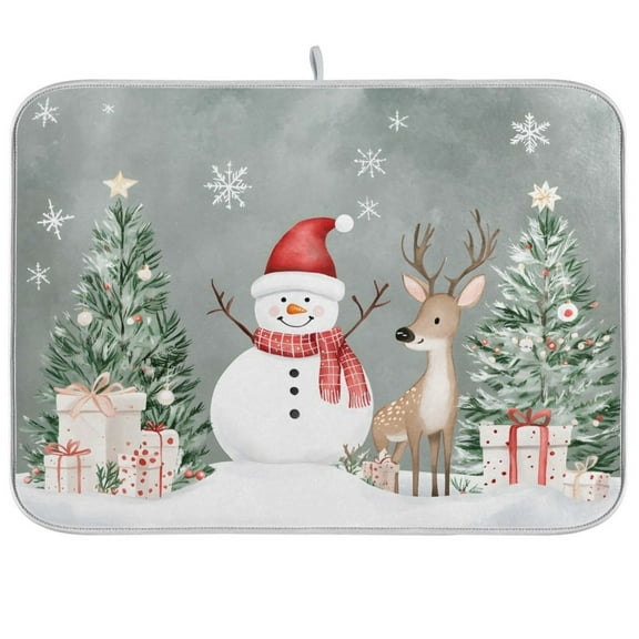joogoo Snowman Deer in Christmas Dish Drying Mat Kitchen Counter Absorbent Drying Pad 18x24 in Drainer Rack