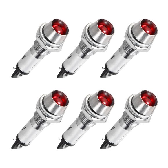 Unique Bargains Indicator Light DC 12V, LED Bulbs Red, Metal Shell Panel Mount 5/16' 8mm 6Pcs