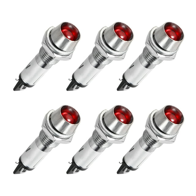 Unique Bargains Indicator Light DC 12V, LED Bulbs Red, Metal Shell Panel Mount 5/16' 8mm 6Pcs