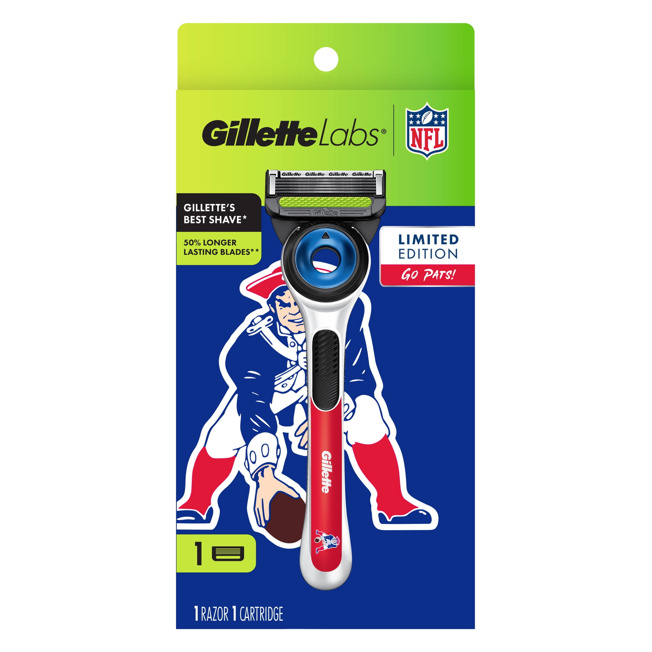 Gillette Labs Official Patriots Licensed Razor for Men, Perfect for Game Day Grooming, Gillette Labs with Exfoliating Bar, 1 Handle, 1 Blade Refill