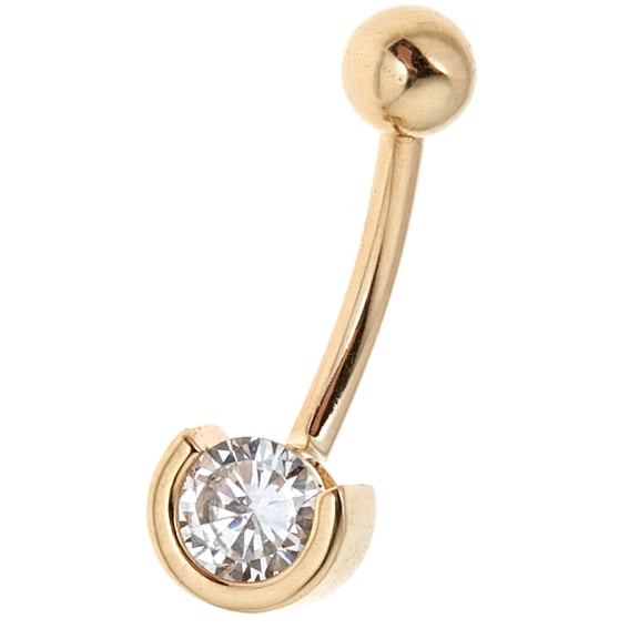 Ritastephens 14k Real Gold CZ Eclipse Belly Button Navel Ring 14 gauge (Yellow or White)
