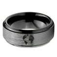 thumbnail image 2 of Tungsten Earth Globe Atlas Planet Band Ring 8mm Men Women Comfort Fit Black Step Bevel Edge Brushed Gray Polished, 2 of 4