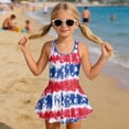 thumbnail image 3 of COEQINE Girls One Piece Swimsuit with Skirt Sleeveless Cute Skirted Bathing Suit Hawaiian Swimwear for Kids 3-4 Years, 4th of July Summer Swim Dress for Water Play, Retro American Flag Tie-dye, 3 of 8