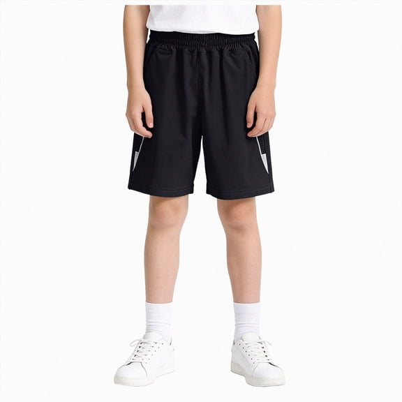 KPOPLK Boys Athletic Shorts Kids Youth Basketball Shorts Active Performance Quick Dry Gym Elastic Waist with Pocket Size 11-12 Years,Black