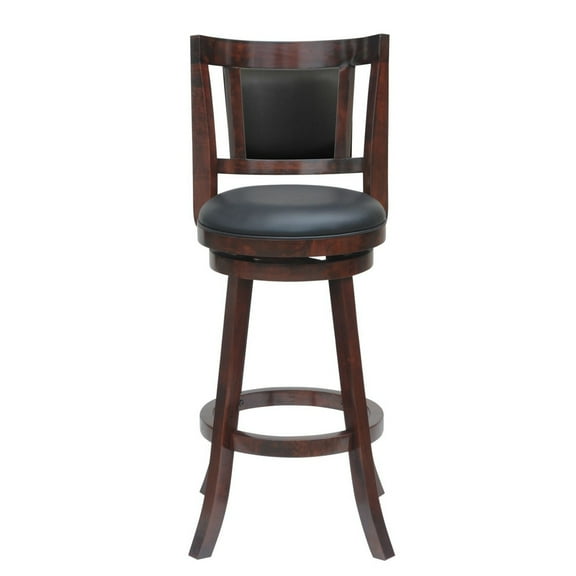 24 Inches Swivel Wooden Frame Counter Stool with Padded Back, Brown- Saltoro Sherpi