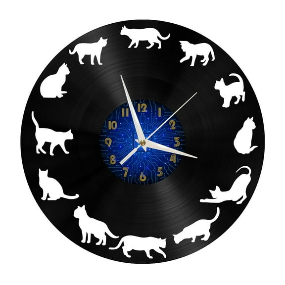 Cat's posture Vinyl Record Wall Clock for Kitchen Wall Decor Wall Art Gift for Lover Gift Idea for a Best Friend(B)