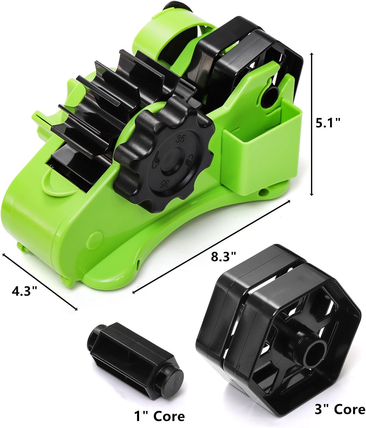 Multi-Roll Heat Tape Dispenser, 1" and 3" Double Reel Cores Sublimation Tape Dispenser for Pre-Cut Heat Transfer Tape, Semi-Automatic Desk Packaging Tape Dispenser with Compartment Slot