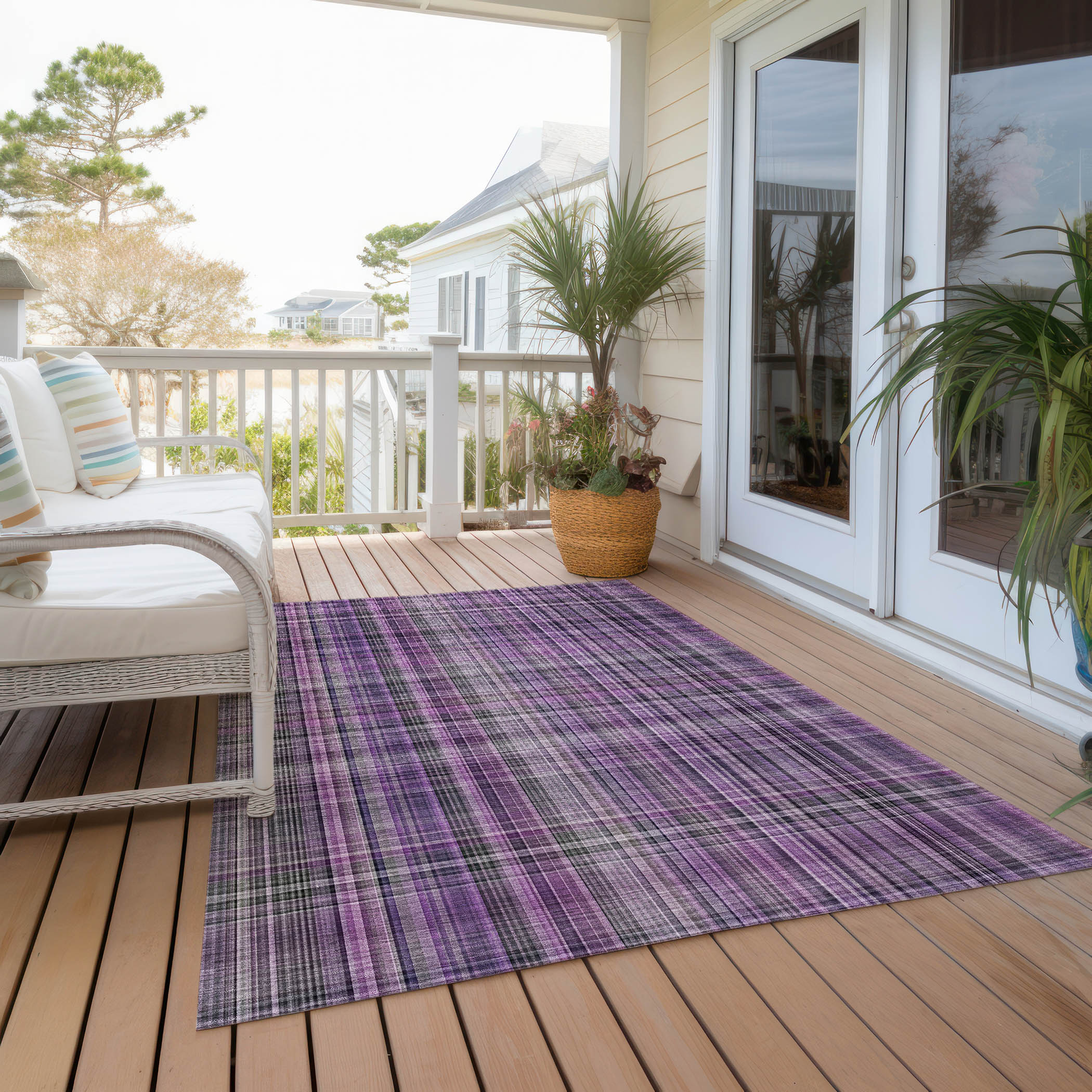 Addison Rugs Chantille Indoor/Outdoor Transitional Plaid Purple Washable Rectangle Rug, 10' x 14'