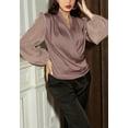 thumbnail image 2 of Sheer Bishop Sleeve Surplice Neck Long Sleeve Blouse for Women Mauve Pink Large, 2 of 5