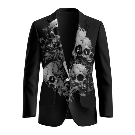 FUIALDOLG Polyester Blazer for Business Casual Prom, One Button Soft Suit Separates Coat, Skull Pattern