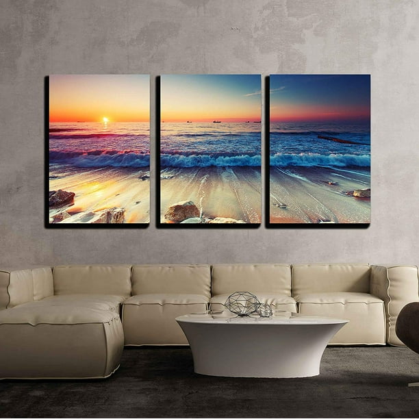 wall26 3 Piece Canvas Wall Art Beautiful Sunrise over the Horizon