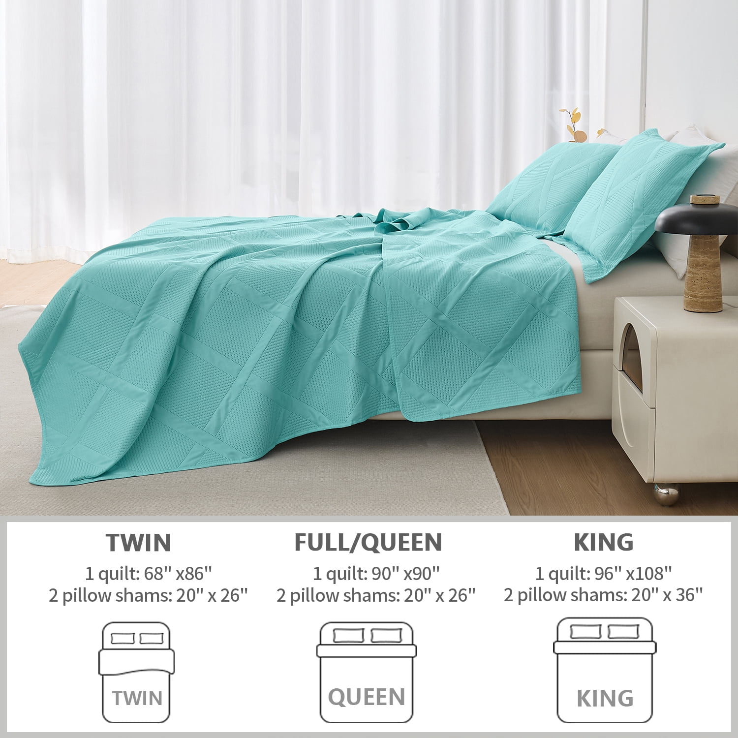 Beartech Solid Color Quilt Set Twin Size Apple Green Bedspread Coverlet Microfiber Bedding Lightweight Reversible Set,Soft Bedding for All Seasons