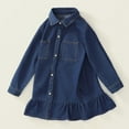 thumbnail image 4 of Odeerbi 2-8 Years Toddler Girls Long Sleeve Ruffle Denim Dress Spring Fall Cute Cotton Shirt Dress Children Fashion Solid Color Button Jean Dress with Pocket Toddler Girls Clothes, 4 of 9