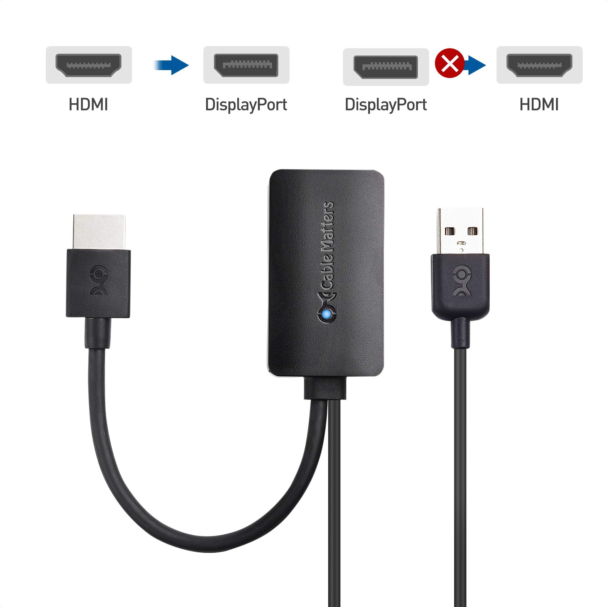 Cable Matters Uni Directional Hdmi To Displayport Adapter For Desktop And Laptop Computers Hdmi 2 0 To Displayport 1 2 With 4k 60hz Video Resolution Not Compatible With Ps5 Or Xbox Series X S