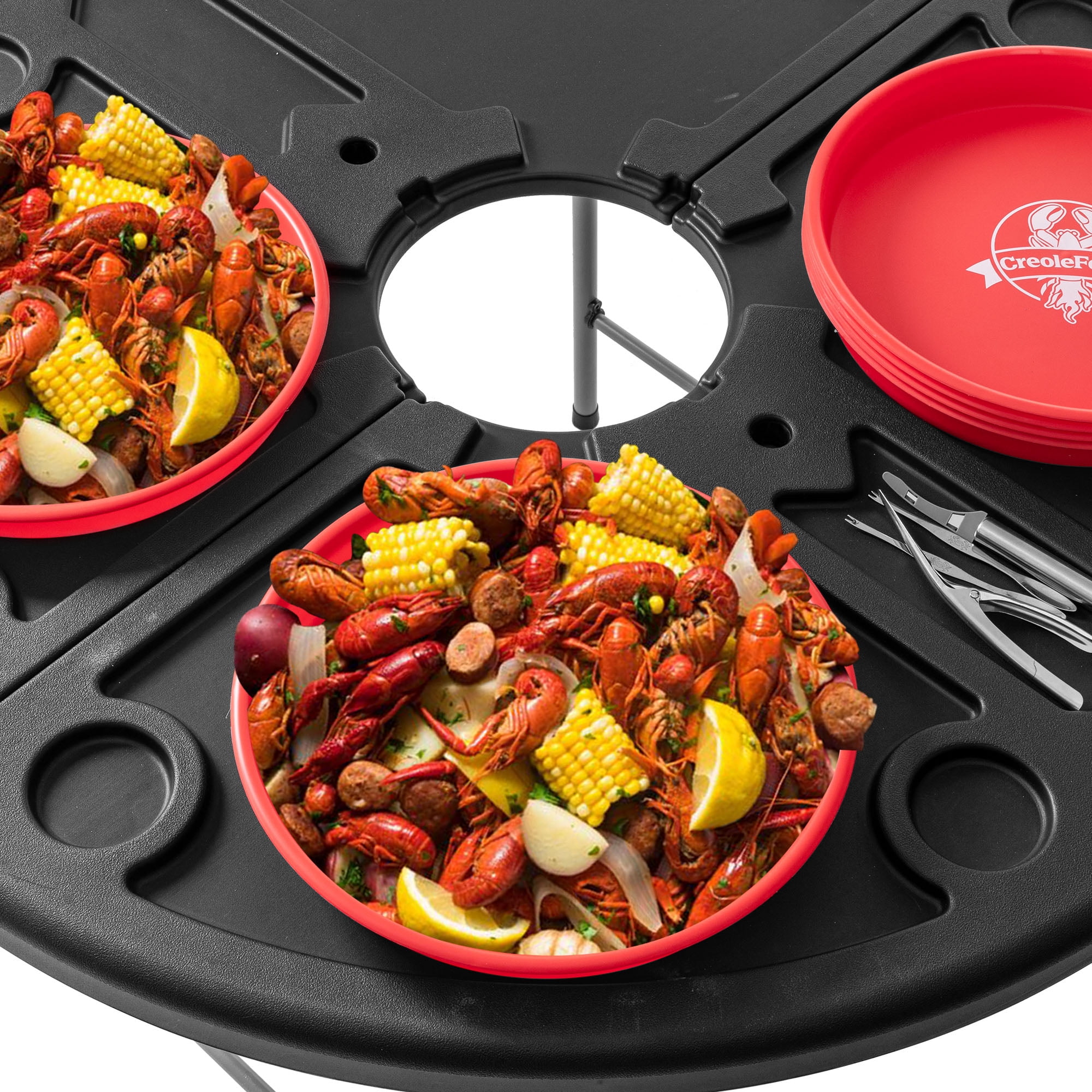 Creole Feast 15-inch Plastic Crawfish Plates, Set of 6,Perfect for Outdoor & Indoor Settings, Red