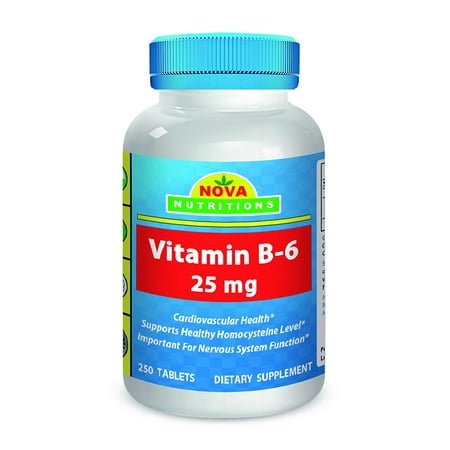 Nova Nutritions Vitamin B6 Pyridoxine 25 mg 250 Tablets, Vitamin B-6 for Cardiovasular and Nervous System