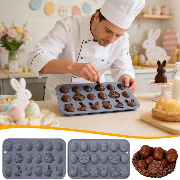 Mode de silicona para conejos de Pascua para huevos de resurrección, fabricación de chocolate y caramelos, molde antiadherente para ceras caseras derretidas, jabón, manualidades y regalos de Pascua