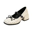 thumbnail image 3 of IEMIEMIEM Women's Chunky Heels Mary Jane Shoes Classic PU Leather Pumps Round Toe Bow Patent Strap Buckle Dress Shoes Casual Daily Work Versatile 8.5 wide, 3 of 6